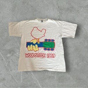 Vintage Woodstock 1969 Shirt Men’s XL White 90s 1994 Band‎ Concert Festival USA
